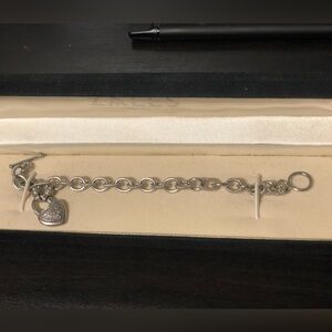 Preowned-Sterling Silver Zales 1/4 Carat T.W. Diamond Heart Toggle Bracelet